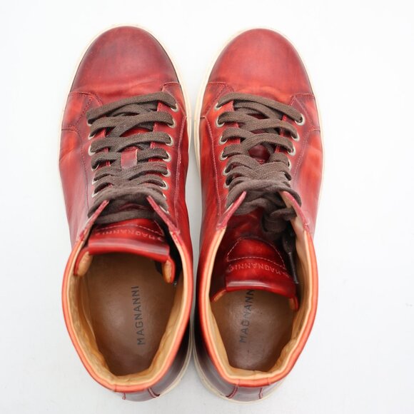 Magnanni Brando Men's Size US 9 M High Top Lace Up Sneakers Brown Red Leather - Picture 9 of 14